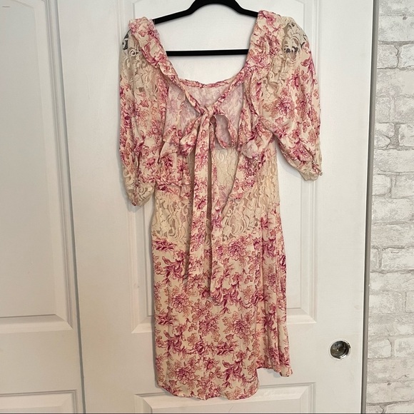 Free People Lucie Mini in Pink Combo tie back lace insert 12 - Picture 9 of 9